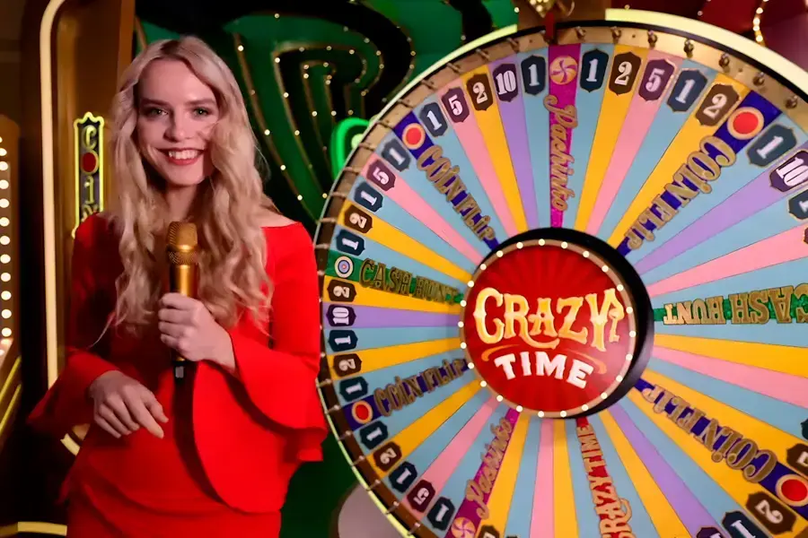 Crazy Time live game show by Evolution — 54-segment money wheel with four bonus rounds