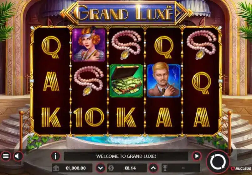 Grand Luxe slot by Nucleus Gaming — 1920s Art Deco reels with pearl, champagne and high-society symbols
