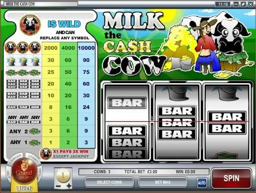 Milk the Cash Cow slot by Rival Gaming — single-payline classic reels