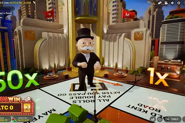 Monopoly Live game show by Evolution — money wheel and 3D Monopoly board bonus round
